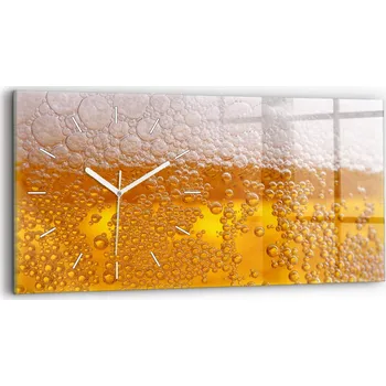 Hodiny Horizontální Skleněné Nástěnné Hodiny do Kanceláře se Stylovým Potiskem Pivo 60x30 cm
