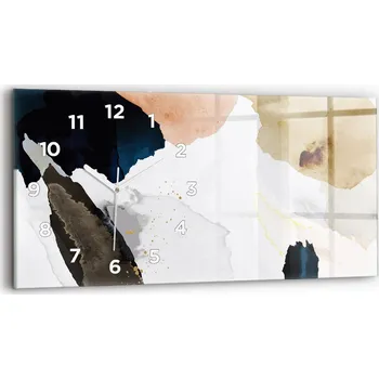 Hodiny Moderní skleněné hodiny s grafikou na zeď horizontální 60x30 cm Skvrny abstrakce