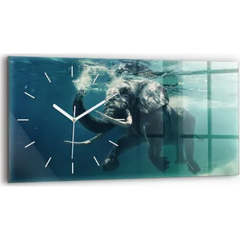 Hodiny Moderní skleněné nástěnné hodiny horizontální 60x30 cm Plující slon v oceánu