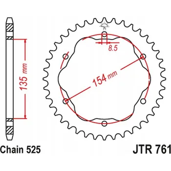 Řetězová sada pro motocykl Zadní rozeta ocel JT 525, 39 zubů JTR761,39