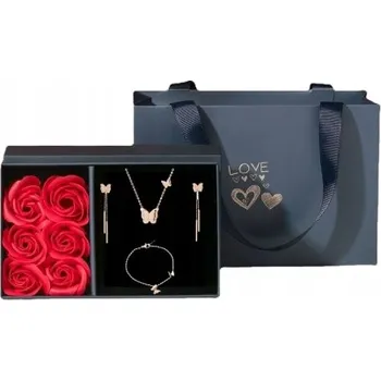 Obraz Elegantní Kartonová Krabička na Dárek s Taškou - Červené Růžičky