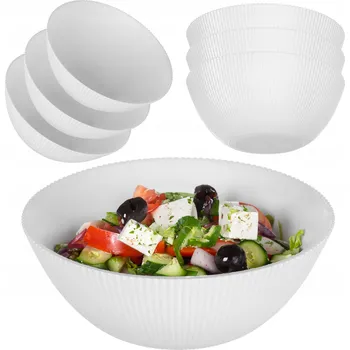 SALÁTOVÁ MISKA 20 cm SKLENĚNÁ NA POLÉVKU, SVAČINY BÍLÁ S VROUBKY SADA 3 ks