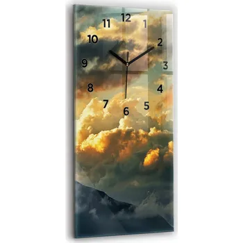 Hodiny Skleněné nástěnné hodiny se stylovým potiskem - Let balónem v oblacích 30x60 cm
