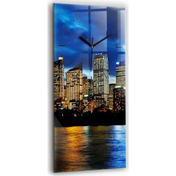 Hodiny Minimalistické skleněné nástěnné hodiny se vzorem Sydney večer 30x60 cm