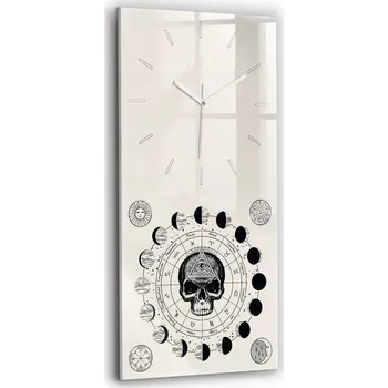 Hodiny Skleněné nástěnné hodiny do kanceláře se stylovým potiskem fáze měsíce 30x60 cm