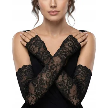 Rukavice Krajkové rukavice Alessio, prolamované, dlouhé, vintage styl, černé