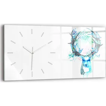 Hodiny Minimalistické skleněné nástěnné hodiny s grafikou - Ilustrace jelena 60x30 cm
