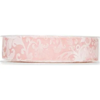 Stuha Sametová stuha s květinovým potiskem růžová 25mm x 6m