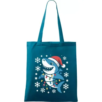 Vánoční žralok a vločky - Taška bavlněná - 42 x 38 cm ( Petrolejová )