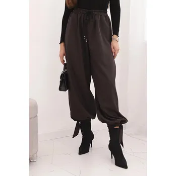 Dámské kalhoty Dámské kalhoty s širokými nohavicemi a zavazováním na spodku hnědé UNI