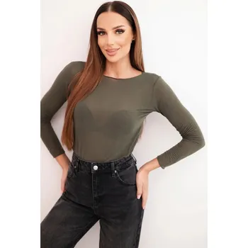 Dámská halenka Dámská blůza z kašmíru s kulatým výstřihem a dlouhým rukávem khaki UNI