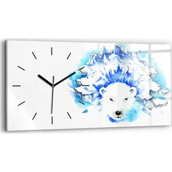 Hodiny Skleněné Horizontální Nástěnné Hodiny S Potiskem Medvěd na pozadí ledu 60x30 cm