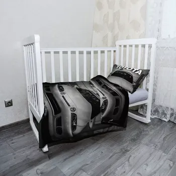 Povlečení Sablio Mikroplyšové dětské povlečení do postýlky Bílé sportovní auto - 120x90 / 40x60