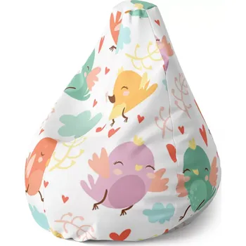 Sedací pytel Sablio Sedací vak Pear Oblak s ptáčky - 140 x 100 x 25 cm