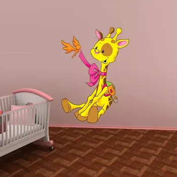 samolepka Sablio Samolepka na zeď: Žirafa s ptáčkem - 43x60 cm