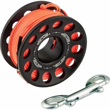 Cívka Tecline ALU 30 m s karabinou - červená