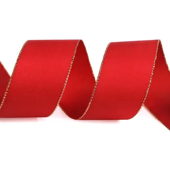 Stuha Stuha taftová s lurexem šíře 40 mm, střední, 643 červená šarlatová zlatá