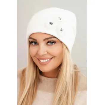 Čepice Dámská čepice s ozdobnými chlupatými květy elegantní bílá UNI