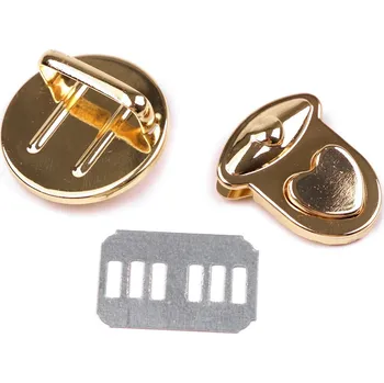 Sada zapínání na kabelku 30x32 mm srdce, střední, 5 zlatá klasik