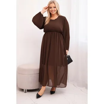 Dámské šaty Dámská plisovaná sukně Plus Size z viskózy s dlouhým rukávem hnědá UNI