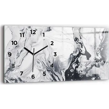 Hodiny Moderní skleněné hodiny s grafikou na zeď 60x30 cm Abstrakce Tuš Mramor