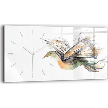 Hodiny Moderní skleněné nástěnné hodiny s potiskem horizontální 60x30 cm Pták Kniha