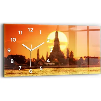 Hodiny Tiché nástěnné hodiny ze skla, horizontální, 60x30 cm - Wat Arun, Bangkok, Thajsko