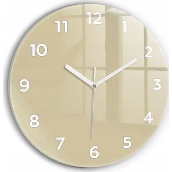 Hodiny Minimalistické Skleněné Nástěnné Hodiny se Stylovým Potiskem Béžové fi30 cm