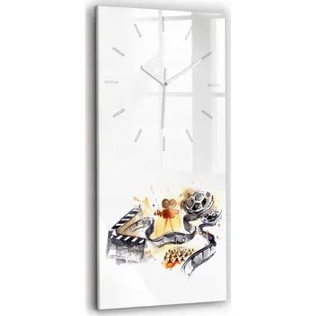 Hodiny Velké skleněné hodiny s tichým mechanismem - Loft, nástěnné, motiv kinematografie/kamera 30x60 cm