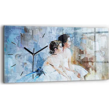 Hodiny Moderní skleněné nástěnné hodiny s potiskem 60 cm x 30 cm Mladé baleríny