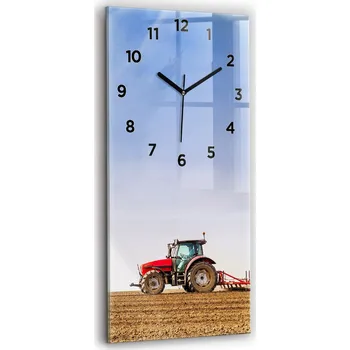 Hodiny Velké vertikální skleněné moderní nástěnné hodiny Farmář s traktorem 30x60