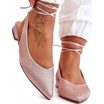 Dámské baleríny Baleríny dámské béžové se štrasem, vázané - velikost 38