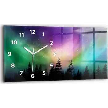 Hodiny Moderní skleněné nástěnné hodiny s potiskem, rozměr 60x30 cm - Polární záře