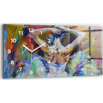Hodiny Moderní skleněné hodiny s grafikou na zeď 60 cm x 30 cm Malovaná Baletka