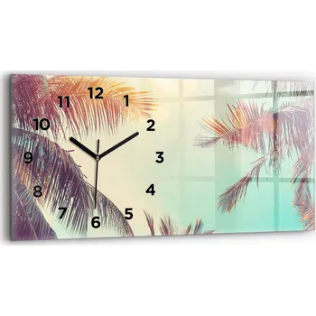 Hodiny Moderní skleněné hodiny s grafikou na zeď horizontální 60x30 cm Tropické palmy