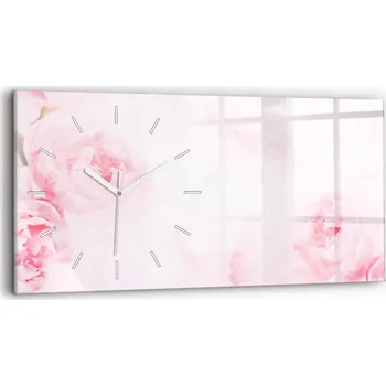 Hodiny Horizontální Skleněné Hodiny Nástěnné Do Kanceláře S Potiskem Kvetoucí Květiny 60x30 cm