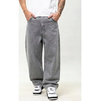 Pánské kalhoty ŠIROKÉ DŽÍNOVÉ KALHOTY Super Baggy Pánské Světle Šedé Jigga KORUNA L