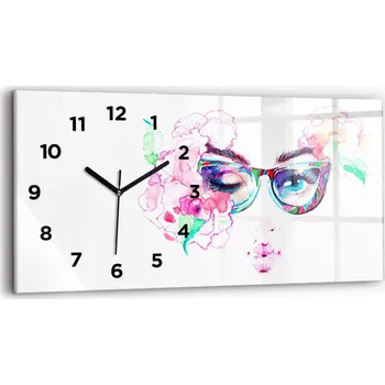 Hodiny Dekorativní nástěnné hodiny s krásnou grafikou 60x30 cm - Ženská tvář v brýlích