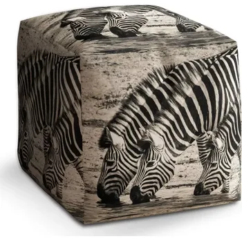 Taburet Sablio Taburet Cube Zebry u vody: 40x40x40 cm