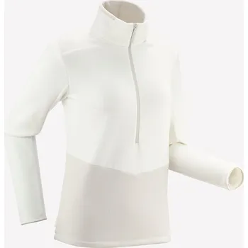 Pánská mikina QUECHUA Dámská turistická fleecová bunda s kapsami na zip MH 500 XS BÉŽOVÁ|BÍLÁ