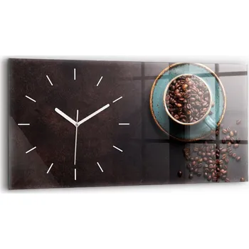 Hodiny Moderní skleněné nástěnné hodiny s potiskem horizontální 60x30 cm Šálek kávy