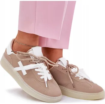 Dámské tenisky SPORTOVNÍ BOTY NÍZKÉ KLASICKÉ MÓDNÍ POHODLNÉ EKO SEMIŠOVÉ BÉŽOVÉ 38