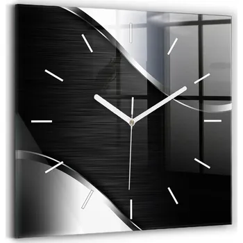 Hodiny Skleněné hodiny s motivem Tiché Klasické Nástěnné Černo-stříbrné linie 30x30