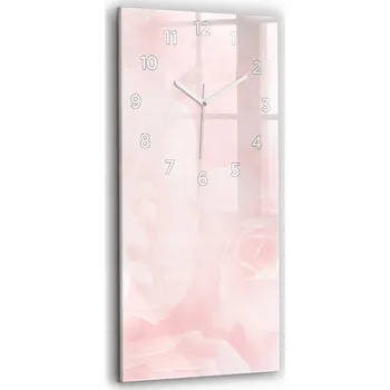 Hodiny Velké skleněné hodiny s designem na zeď Tiché ručičky Obývací pokoj Kvetoucí růže 30x60