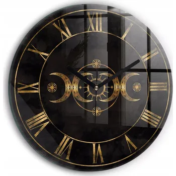 Hodiny Skleněné nástěnné hodiny Zlaté římské číslice kulatý černé ručičky průměr 30 cm