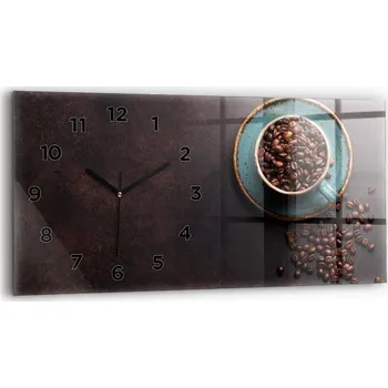 Hodiny Moderní skleněné nástěnné hodiny s potiskem 60 cm x 30 cm Šálek kávy