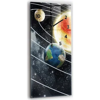 Hodiny Minimalistické skleněné nástěnné hodiny S Potiskem Sluneční soustava 30x60 cm