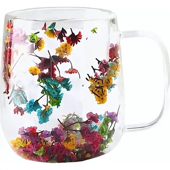 Stolování Sklenice termohrnek s dvojitým dnem a květinami na kávu a čaj