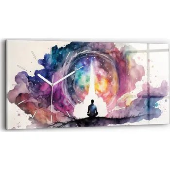 Hodiny Moderní skleněné nástěnné hodiny s potiskem 60x30 cm Meditace životní styl