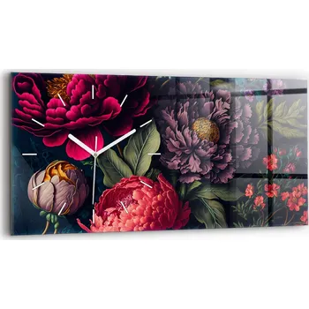 Hodiny Dekorativní nástěnné hodiny s krásnou grafikou 60 cm x 30 cm Vintage kytice květin